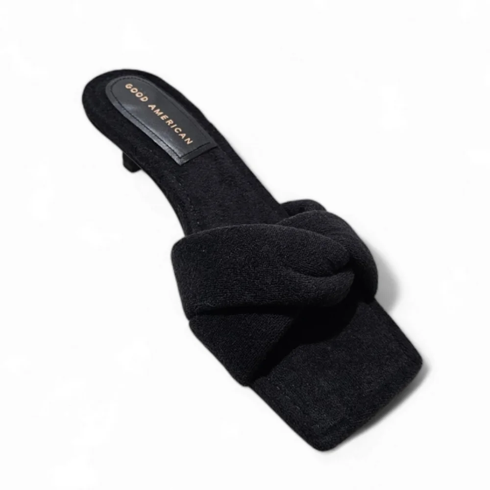 GOOD AMERICAN Terry Kickstand Low Heel Slide Black Sandals Womens 8.5 - Picture 2 of 4